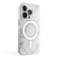 Estuche guess magsafe iphone 15 pro - pc/tpu white hard case magsafe iml marble color transparente  Shop name