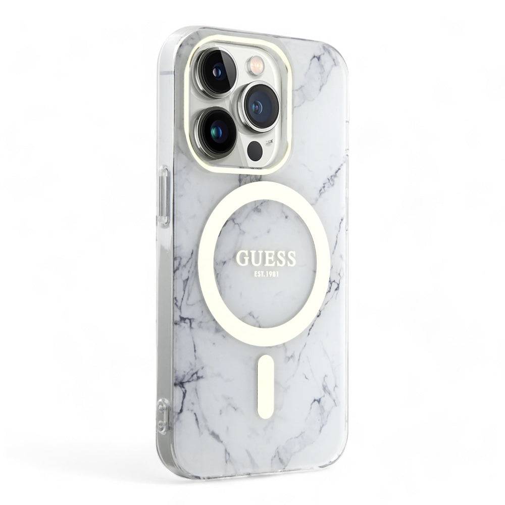 Estuche guess magsafe iphone 15 pro - pc/tpu white hard case magsafe iml marble color transparente - MUNDO ACCESORIOS (B2C)