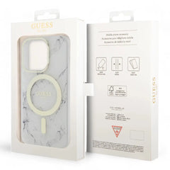 Estuche guess magsafe iphone 15 pro - pc/tpu white hard case magsafe iml marble color transparente  Shop name