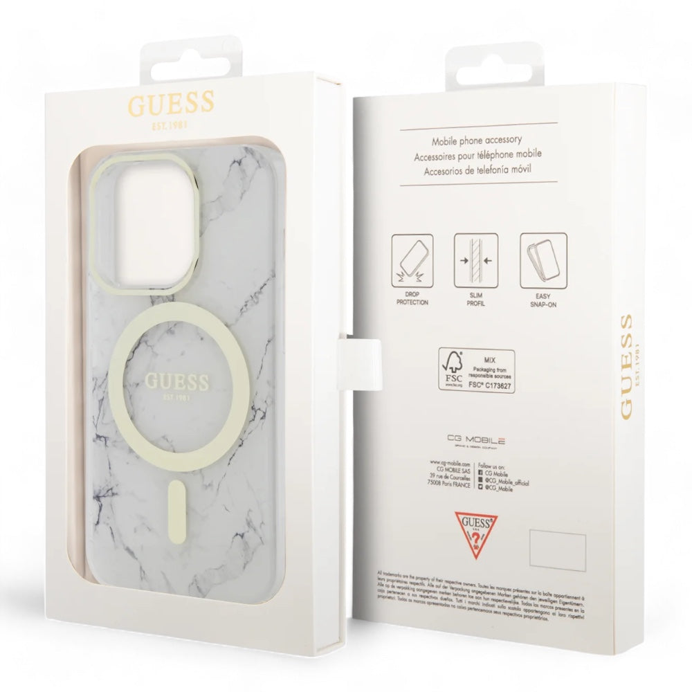 Estuche guess magsafe iphone 15 pro - pc/tpu white hard case magsafe iml marble color transparente