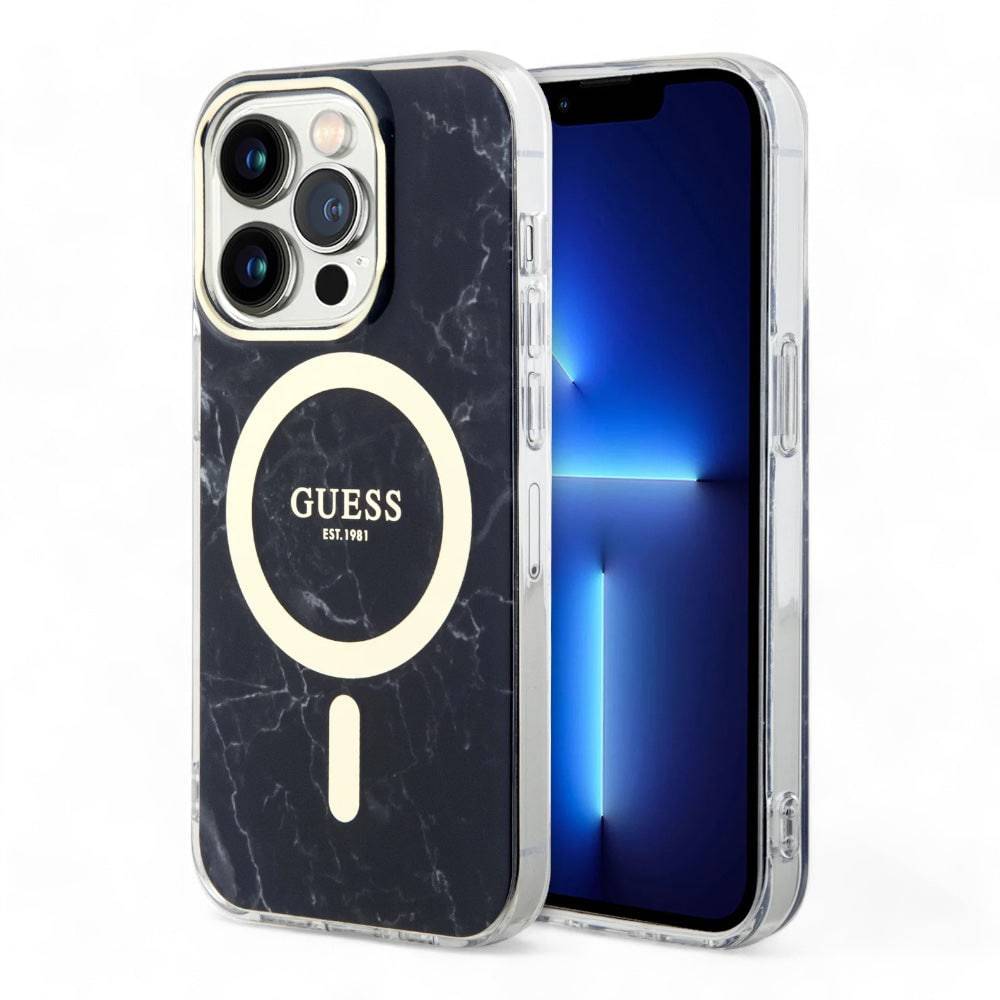 Estuche guess magsafe iphone 15 pro - pc/tpu black hard case magsafe iml marble  color negro - MUNDO ACCESORIOS (B2C)