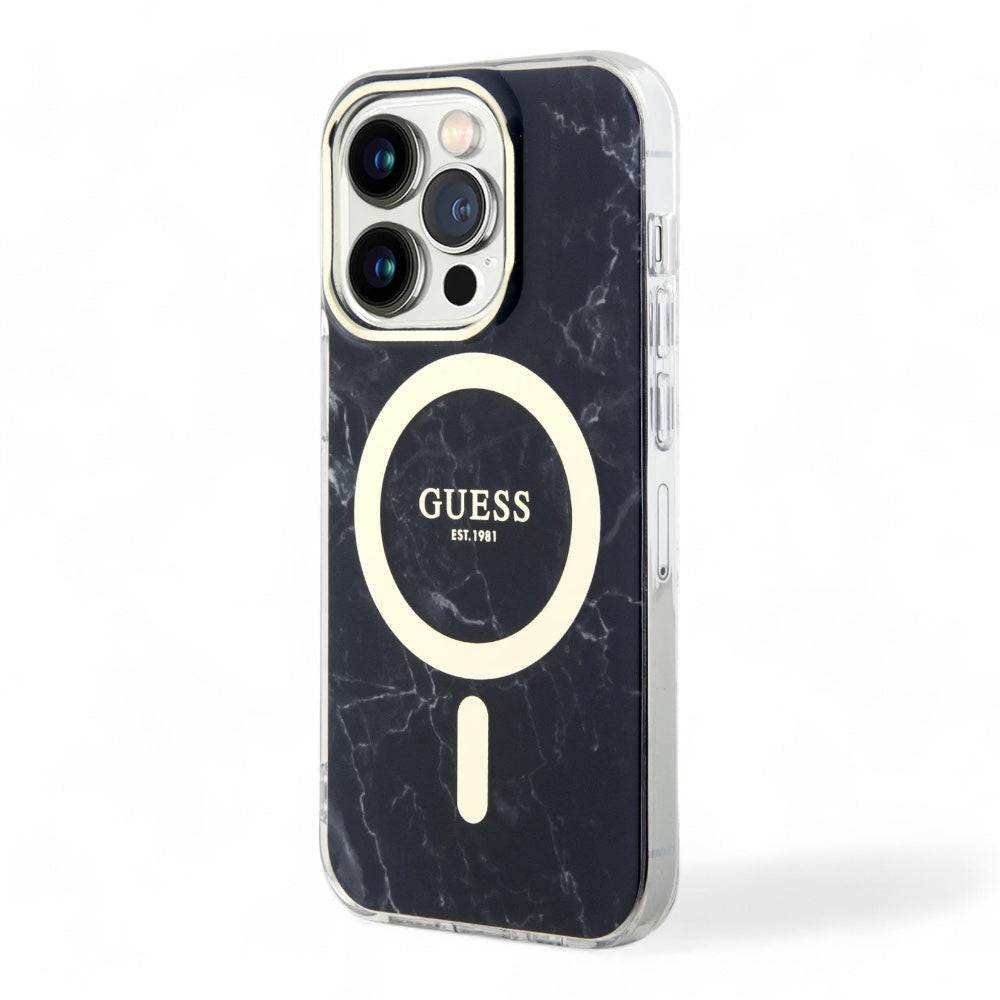 Estuche guess magsafe iphone 15 pro - pc/tpu black hard case magsafe iml marble  color negro - MUNDO ACCESORIOS (B2C)