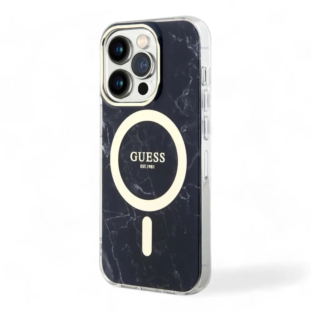 Estuche guess magsafe iphone 15 pro - pc/tpu black hard case magsafe iml marble  color negro  Shop name