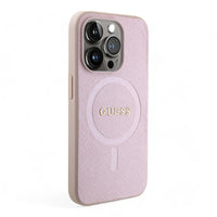 Thumbnail for Estuche guess magsafe iphone 15 pro pu leather pink hard case saffiano color rosado