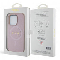 Estuche guess magsafe iphone 15 pro pu leather pink hard case saffiano color rosado - MUNDO ACCESORIOS (B2C)