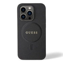 Estuche guess magsafe iphone 15 pro pu leather black hard case saffiano magsafe color negro  Shop name