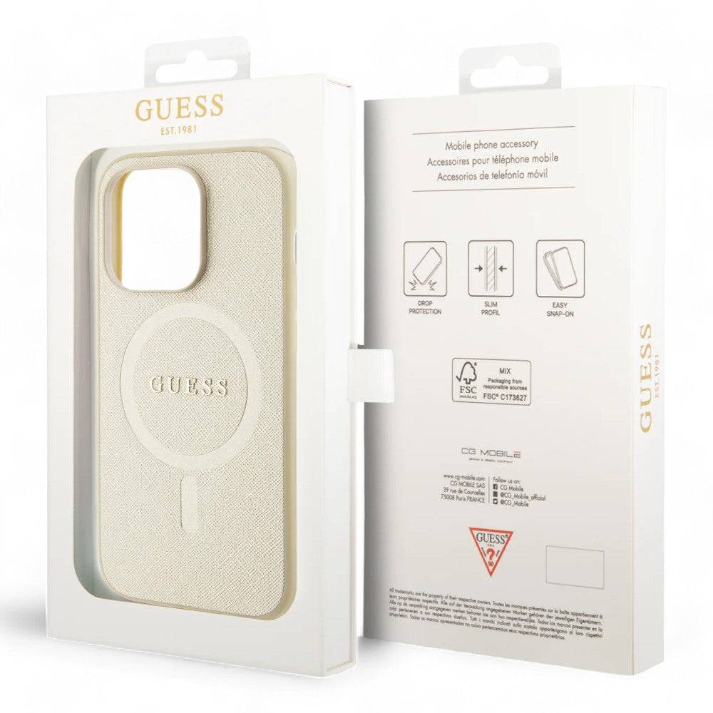 Estuche guess magsafe iphone 15 pro pu leather beige hard case saffiano magsafe  color beige - MUNDO ACCESORIOS (B2C)