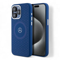 Thumbnail for Estuche mercedes-benz magsafe iphone 15 pro max liquid silicone navy blue magsafe compatible with mini star pattern  color azul marino