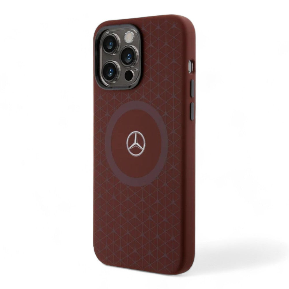 Estuche mercedes-benz magsafe iphone 15 pro max silicone red hard case liquid magsafe with mini star pattern  color rojo