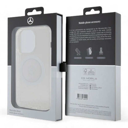 Estuche mercedes-benz magsafe iphone 15 pro pc/tpu clear magsafe case star pattern white color transparente