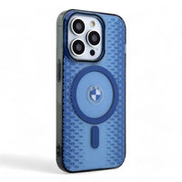 Estuche bmw magsafe iphone 15 pro pc/tpu blue hard case magsafe signature iml track  color azul - MUNDO ACCESORIOS (B2C)