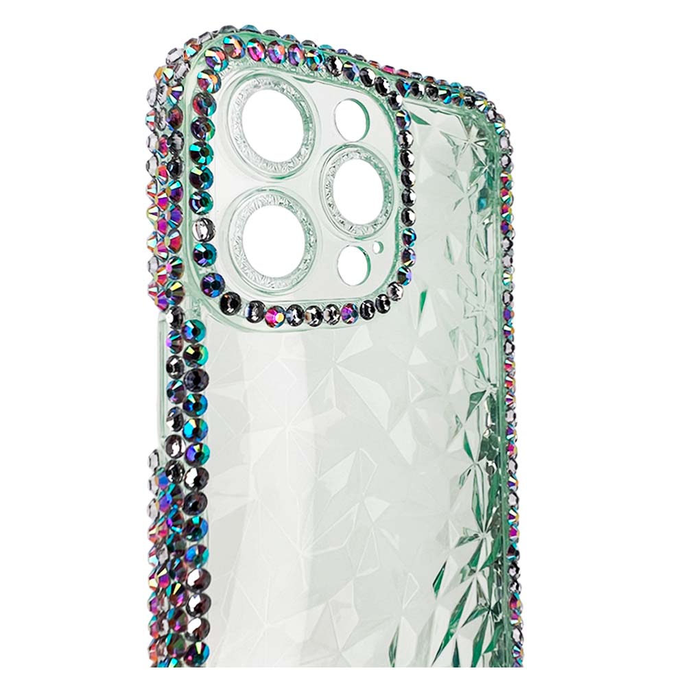 Estuche El Rey Marco Iphone 12 Pro Max Diamantes Transparente Color Verde