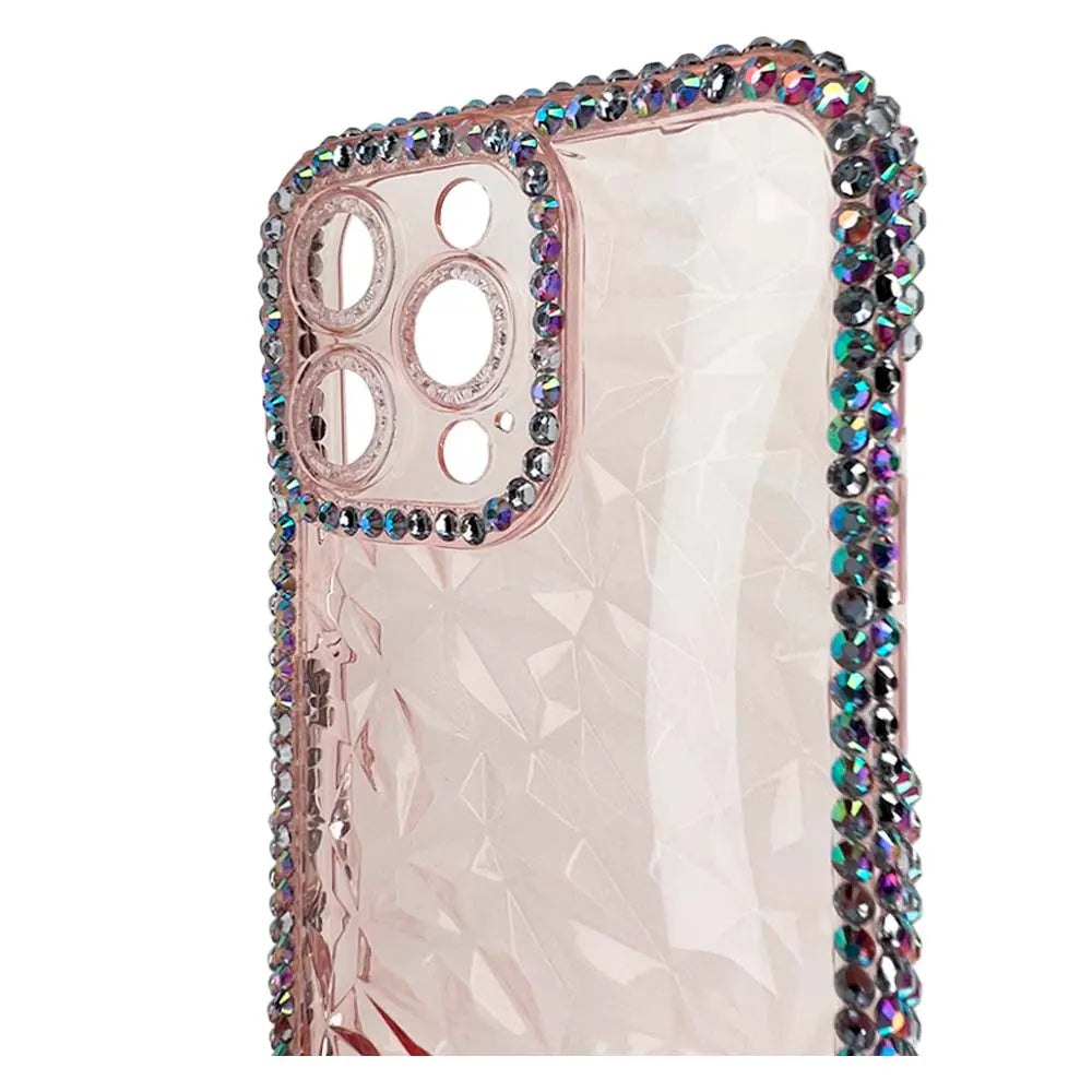 Estuche el rey marco iphone 12 pro max diamantes transparente color rosado  Shop name