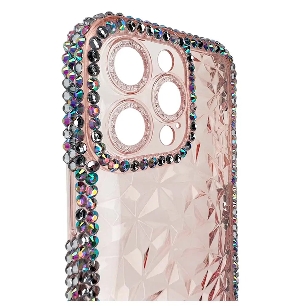 Estuche el rey marco iphone 13 pro max diamantes transparente color rosado  Shop name