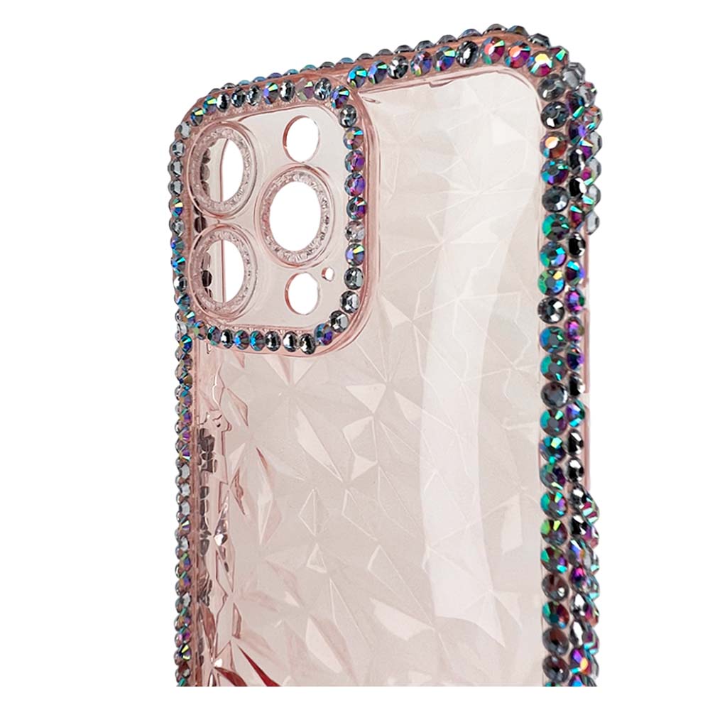 Case the king frame iphone 13 pro max diamonds transparent pink color