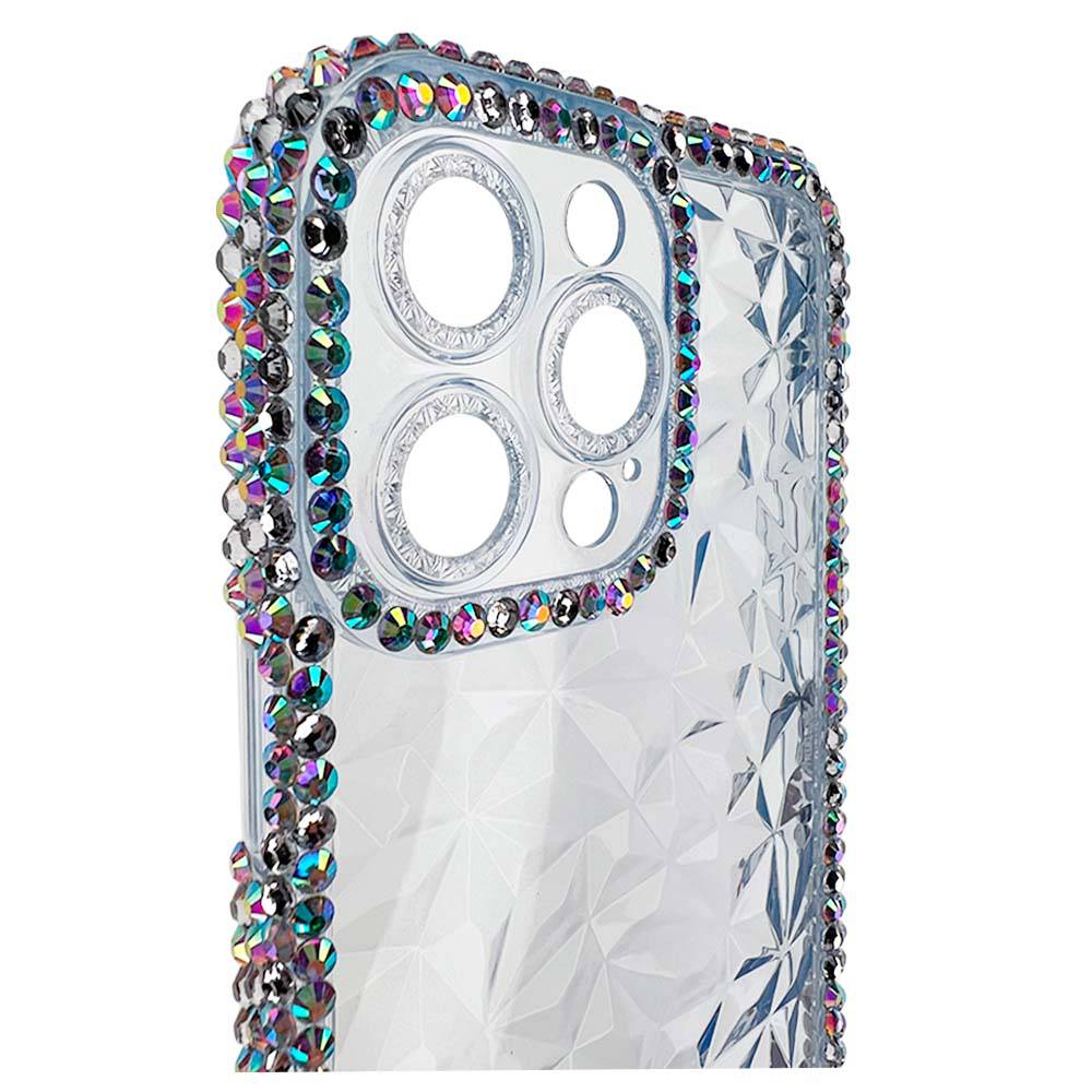 Estuche el rey marco iphone 13 pro max diamante transparente color celeste - MUNDO ACCESORIOS (B2C)