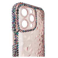 Estuche el rey marco iphone 14 pro max diamantes transparentes color rosado - MUNDO ACCESORIOS (B2C)