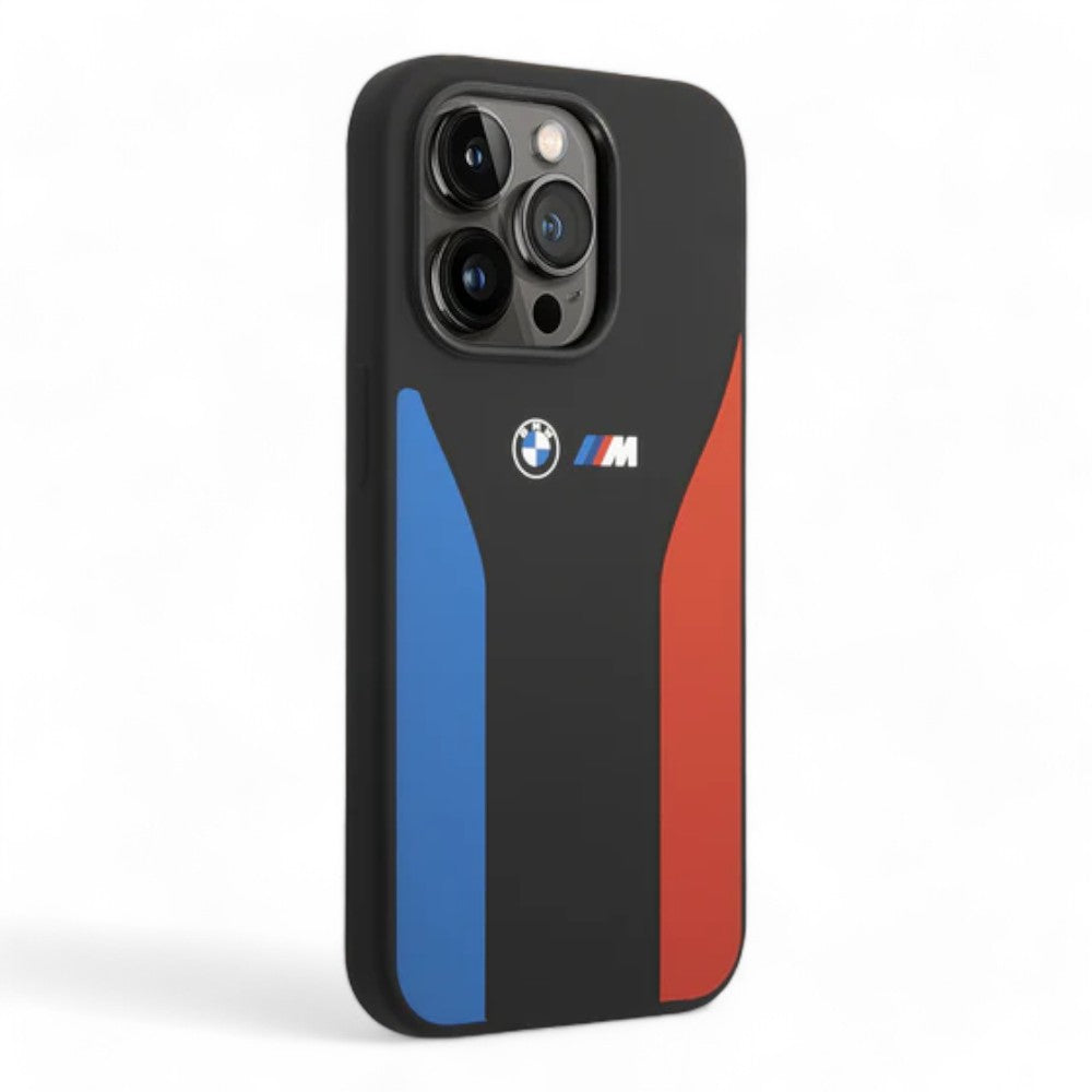 Estuche bmw silicon iphone 14 pro max silicone black m collection case tricolor printed and logo color negro