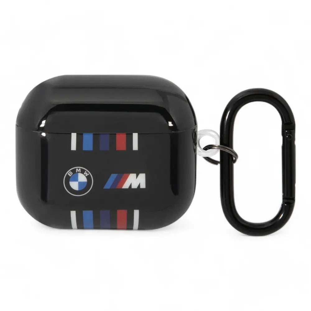 Estuche de silicona BMW para AirPods 3 con líneas multicolores, negro.