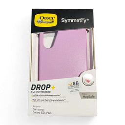 Estuche OtterBox Symmetry MagSafe rosa para Samsung S24 Plus, diseño delgado y antideslizante.