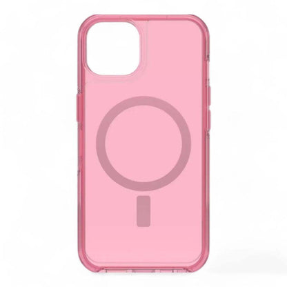 Estuche Otterbox Symmetry iPhone 15 Pro MagSafe transparente rosado.