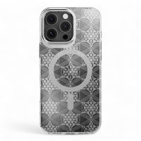 3D patterned shockproof case with window grill design for iPhone 16 Pro in multicolor.