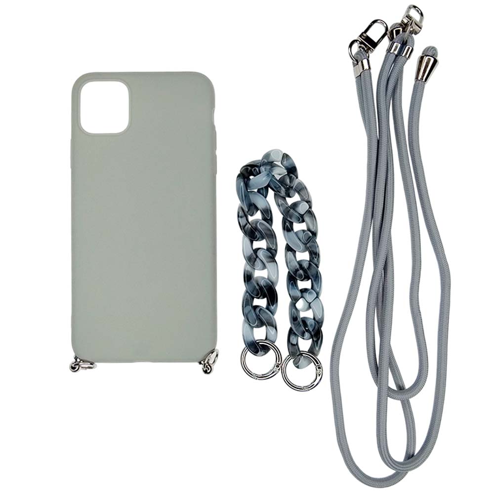 Estuche El Rey Strap Iphone 11 Pro Max Strap De Mano + Strap Hombro Color Gris Claro