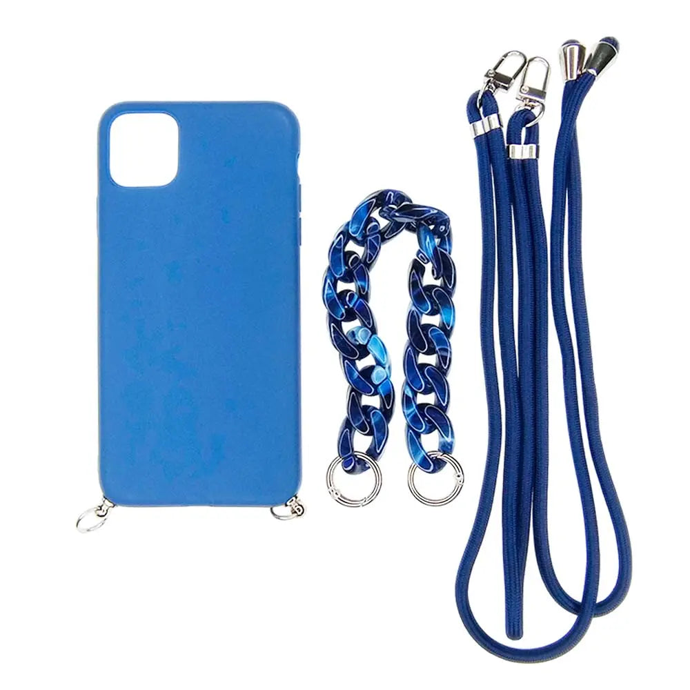 Estuche El Rey color azul marino con strap de mano y hombro para iPhone 11 Pro Max.