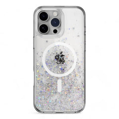 Transparente estuche Switcheasy Starfield 3D con brillo para iPhone 16 Pro, diseño antideslizante y protección contra golpes.