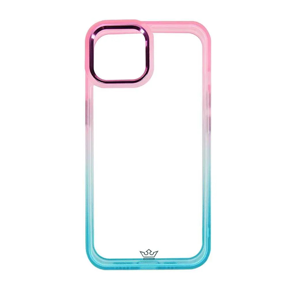 Estuche Clásico El Rey degradado para iPhone 12 y 12 Pro en rosa y turquesa.