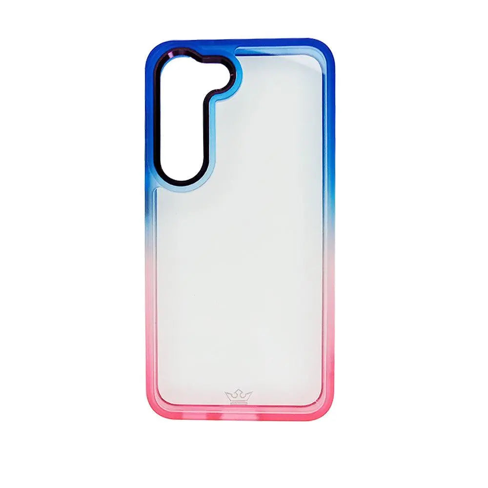 Estuche clásico degradado azul y rosado para Samsung S23, diseño moderno y protección superior.