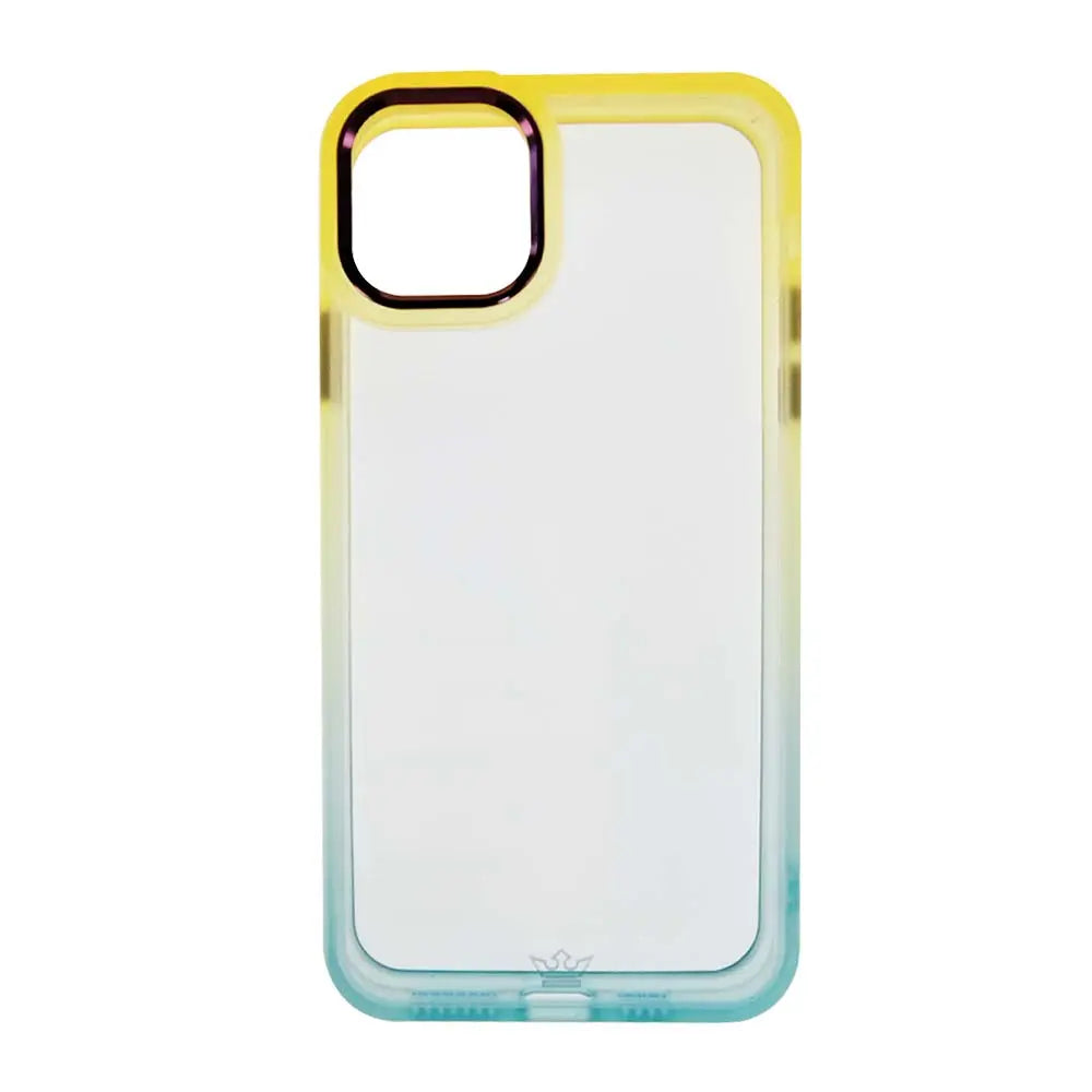 Estuche clásico degradado El Rey para iPhone 13, colores amarillo y turquesa.