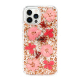 Estuche clásico Switcheasy Flash para iPhone 11 Pro Max con diseño floral rosa y dorado.