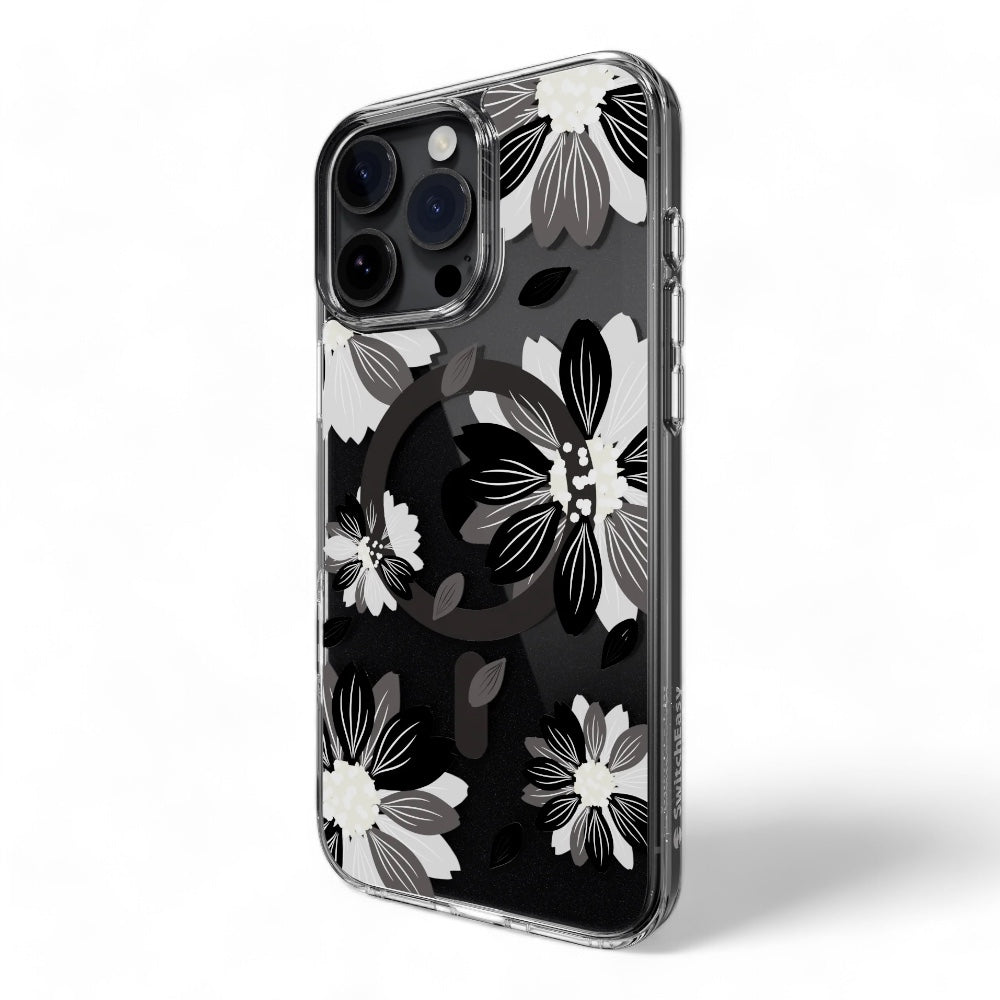 switcheasy skin case iphone 16 pro max style m pattern shockproof case black flower color multicolor