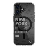 Shockproof 3D patterned iPhone 16 case with NYC multicolor design for 2024 iPhone with 2 lenses compatibility.