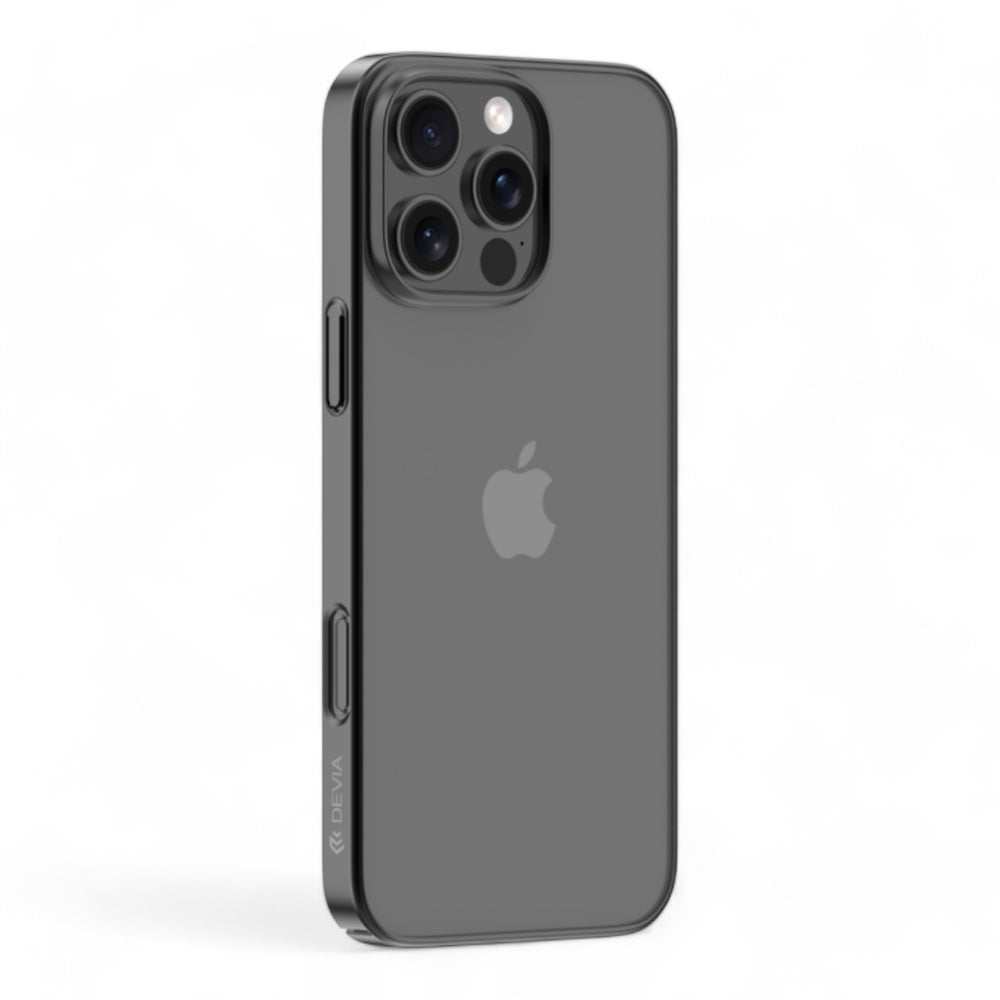 Estuche Devia Skin Glimmer negro para iPhone 16 Pro Max, diseño delgado y resistente.