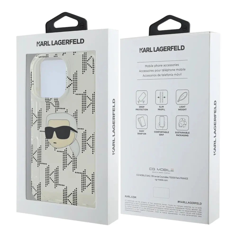 Estuche karl lagerfeld skin iphone 16 pro max karl hc iml k. head monogram electroplated color transparente