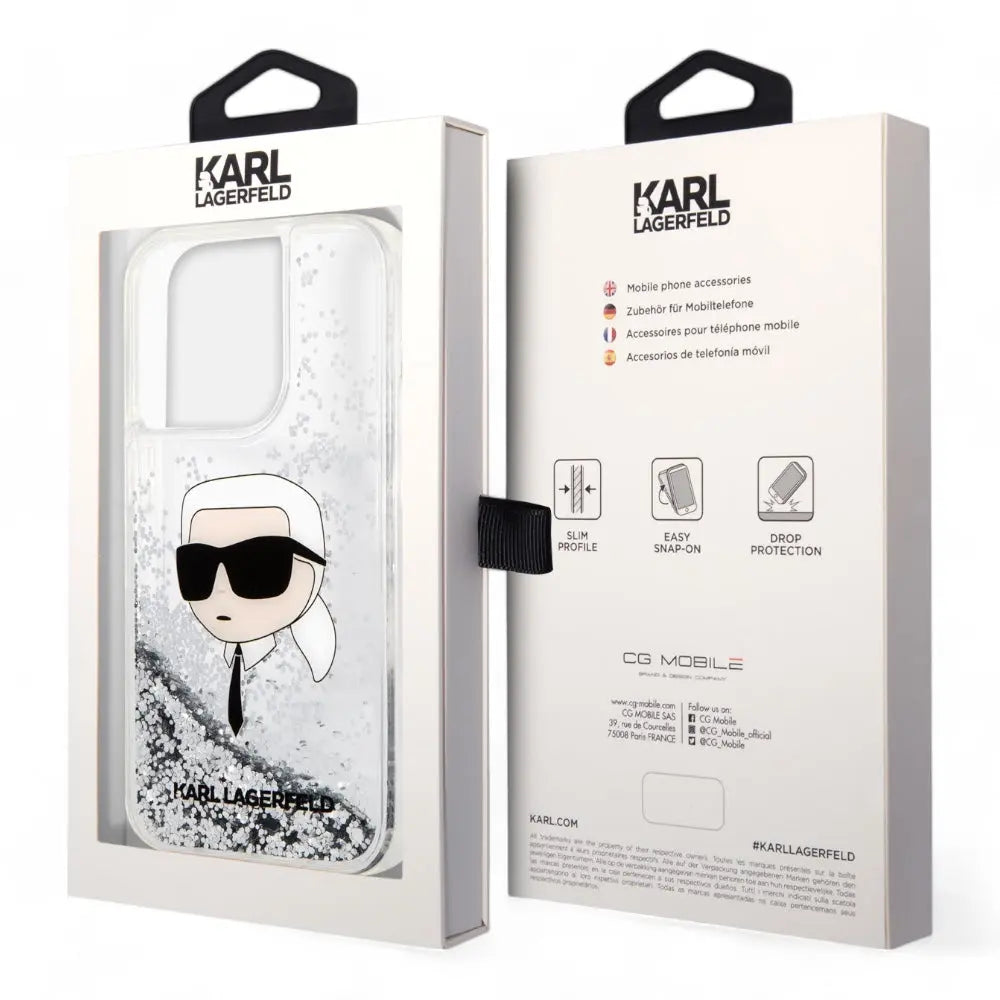 Estuche karl lagerfeld hc liq. glitter nft k.head silver iphone 15 pro max color gris  Shop name