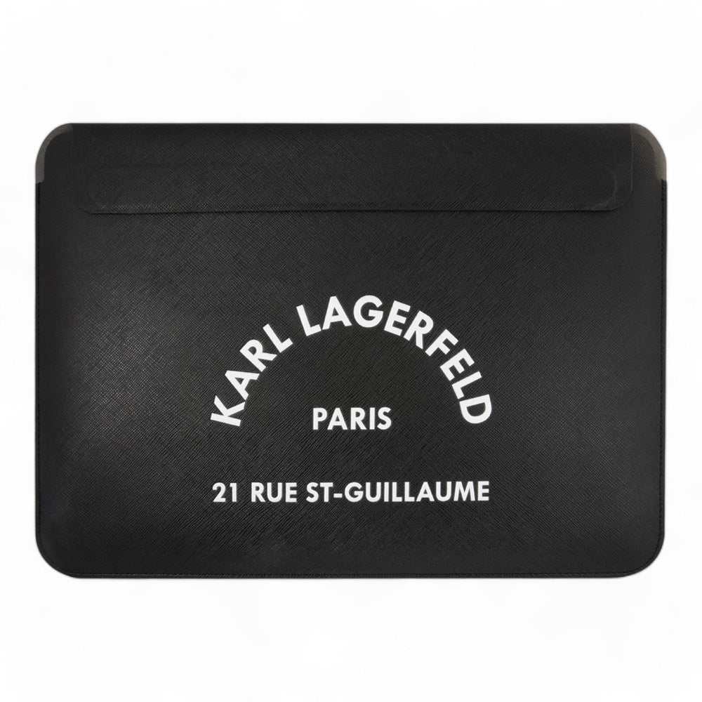 Estuche Karl Lagerfeld Comp Sleeve Saffiano negro para computadora 14 pulgadas.