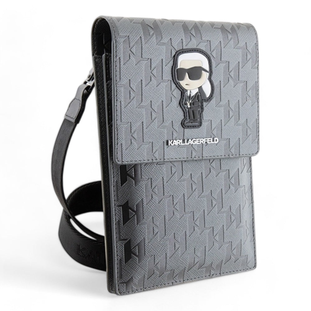 Estuche karl lagerfeld wallet saffiano mono ikonik silver universal color gris