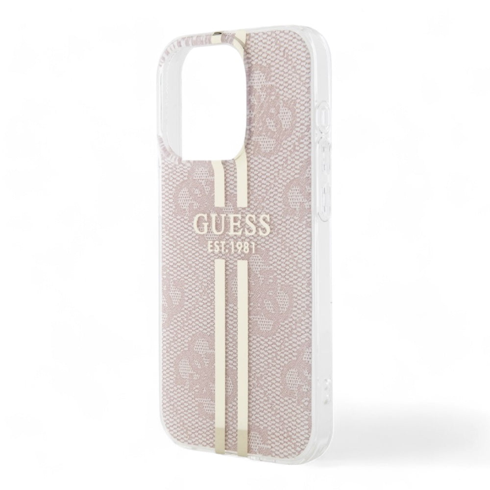 Estuche guess hc iml 4g gold stripe pink iphone 15 pro max color rosado