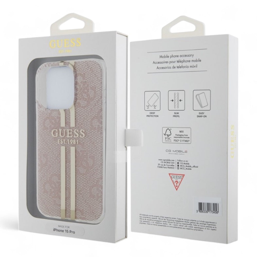 Estuche guess hc iml 4g gold stripe pink iphone 15 pro max color rosado