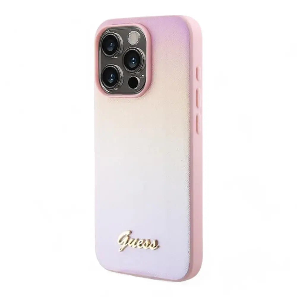 Estuche guess pu saffiano iridescent script iphone 15 pro max color rosado  Shop name