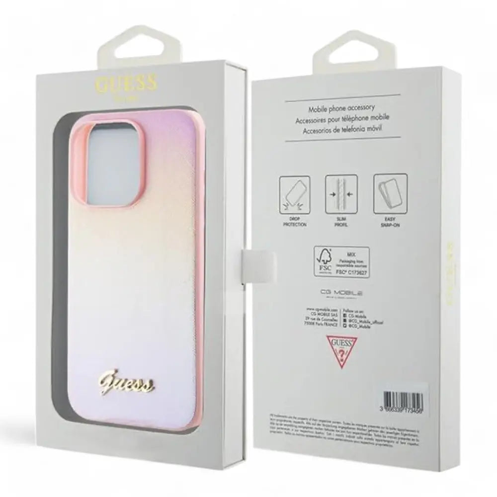 Estuche guess pu saffiano iridescent script iphone 15 pro max color rosado  Shop name