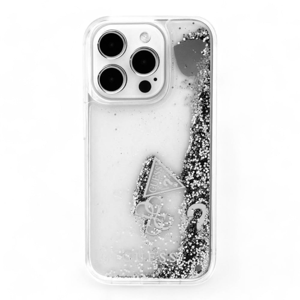 Estuche guess hc liq. glitter charms silver iphone 15 pro max color gris