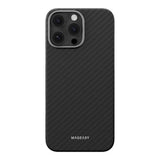 Protective aramid fiber case for iPhone 16 Pro, 1500D black, featuring 3 lenses, by Mageasy Skin.