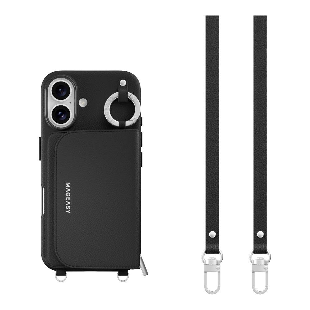 Estuche mageasy skin iphone 16 pouch m wallet phone case with stand for 2024 iphone 2 lenses color negro