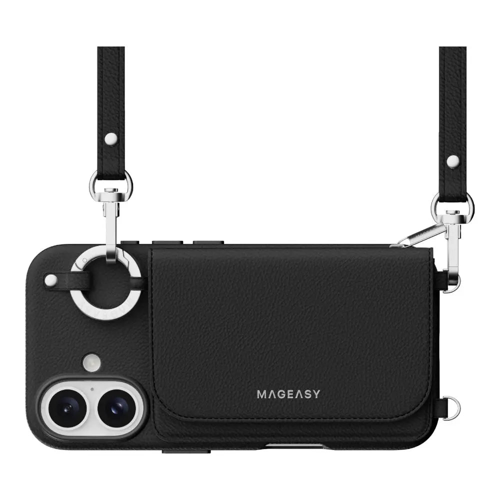 Estuche mageasy skin iphone 16 pouch m wallet phone case with stand for 2024 iphone 2 lenses color negro