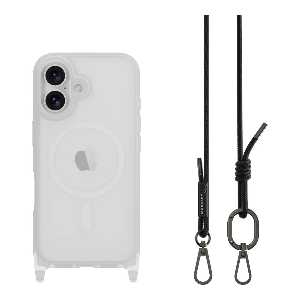 Estuche mageasy skin iphone 16 roam m shockproof protective case with lanyard for 2024 iphone 2 lenses color transparente/negro