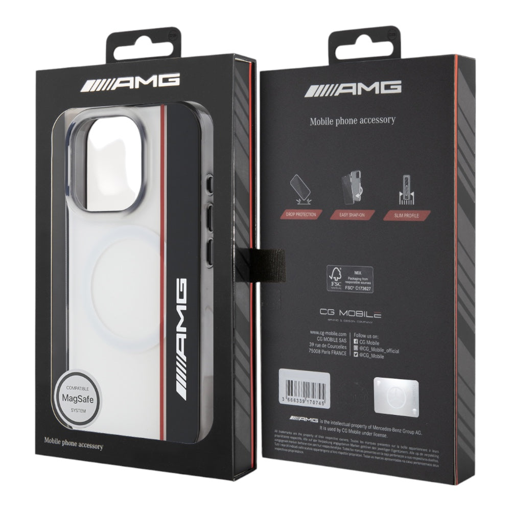 Estuche amg skin iphone 16 pro max amg magsafe case double layer bow lines white color blanco